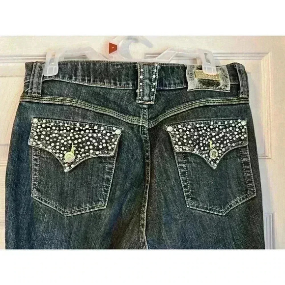 Lawman Women’s Sz 9 Studded Denim Western Jeans Rhinestone Bling Flap Pocket - Picture 3 of 9